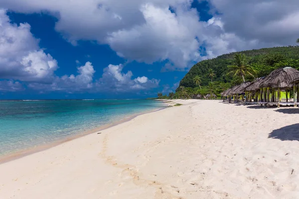 Praia Tropical Lado Sul Ilha Samoa Com Coqueiros — Fotografia de Stock