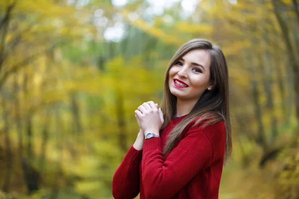 Hermosa mujer en el parque de otoño — Foto de Stock