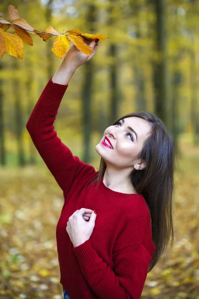 Vacker kvinna i höstparken — Stockfoto