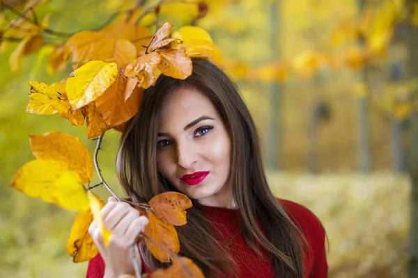 Hermosa mujer en el parque de otoño — Foto de Stock