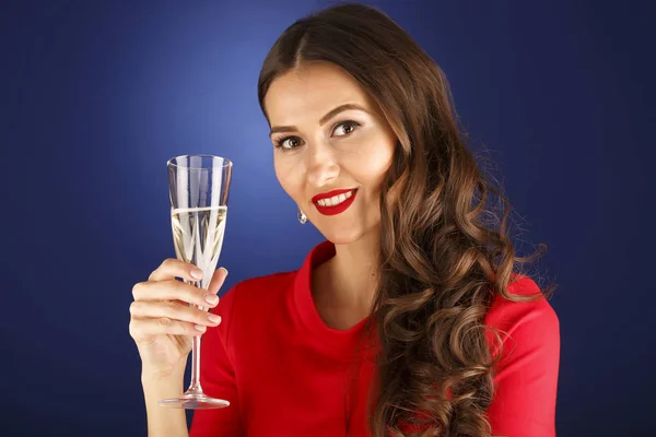 Beautiful woman with glass of champagne, celebrate concept — Stock Photo, Image