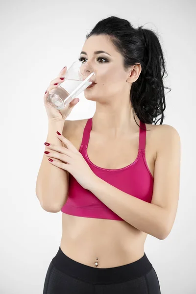 Woman drink water with glass .  background isolated — Stock Photo, Image