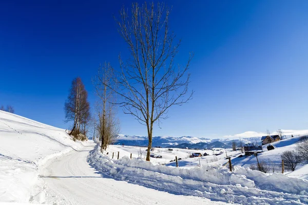 Jalan gunung di lanskap musim dingin di Carpathians — Stok Foto