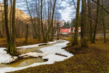 Kışın bir dağ nehir ile güzel sahne
