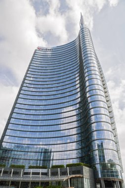 Milan, İtalya-Mayıs 13, 2017: panoramik manzaralı yeni futuristik 