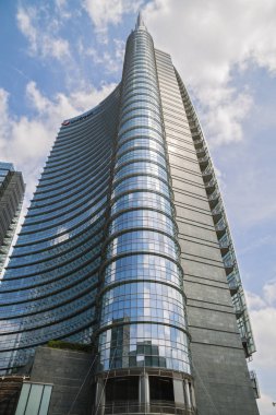Milan, İtalya-Mayıs 13, 2017: panoramik manzaralı yeni futuristik 