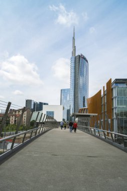 Milan, İtalya-Mayıs 13, 2017: panoramik manzaralı yeni futuristik 