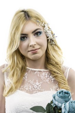 öğe, dikey, güzel bir genç kadın, makyaj gelin için