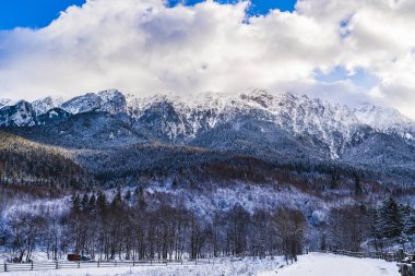 Beautiful winter landscape with Carpati Piatra Craiului mountain