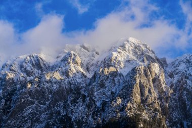 Beautiful winter landscape with Carpati Piatra Craiului mountain