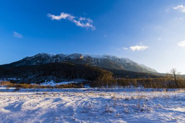 Beautiful winter landscape with Carpati Piatra Craiului mountain