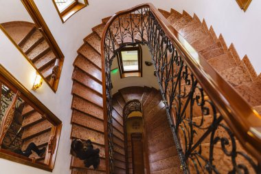 kadın klasik binanın içinde merdivenlerde