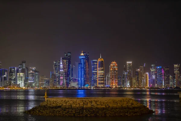 Doha City Skyline Illuminated Night Qatar Middle East — Stock Photo, Image