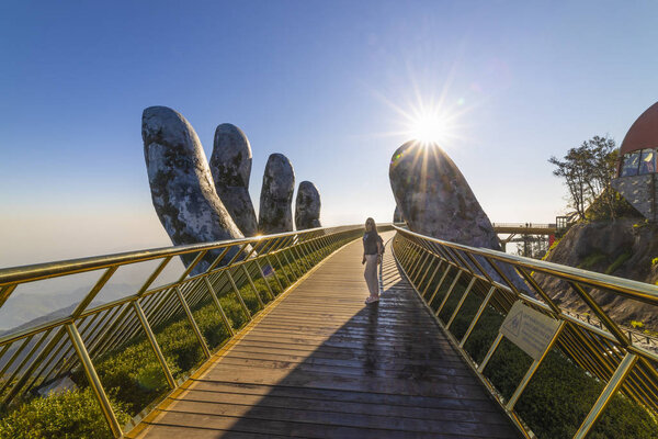 Golden bridge of the Hand of God in da Nang in Vietnam. January 16, 2020.