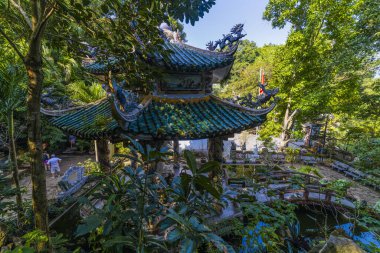 Da Nang, Vietnam - 14 Temmuz 2020: güzel görüntüler, mermer tapınakta Pagoda.