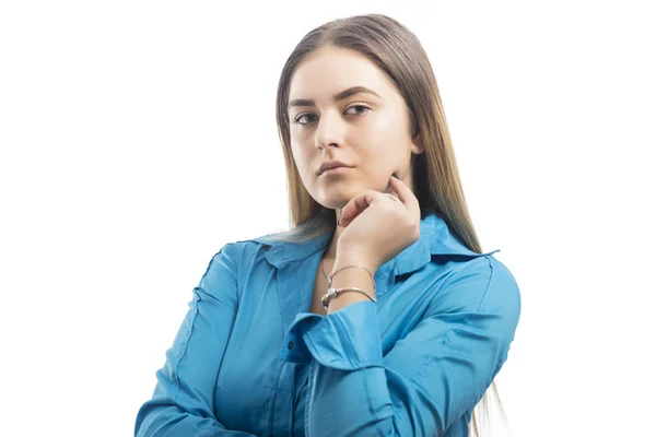 Retrato Una Joven Mujer Bonita Aislada Sobre Fondo Blanco —  Fotos de Stock