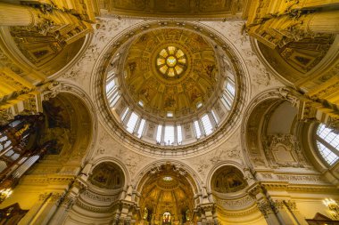 Berlin, Germany - February 7, 2020: Interior view of the Cathedral of Berlin. High angle view.