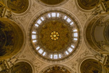 Berlin, Germany - February 7, 2020: Interior view of the Cathedral of Berlin. High angle view.