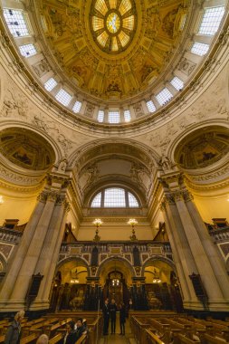 Berlin, Germany - February 7, 2020: Interior view of the Cathedral of Berlin. High angle view.