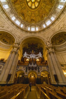 Berlin, Germany - February 7, 2020: Interior view of the Cathedral of Berlin. High angle view.