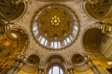 Berlin, Germany - February 7, 2020: Interior view of the Cathedral of Berlin. High angle view.