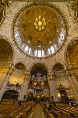 Berlin, Germany - February 7, 2020: Interior view of the Cathedral of Berlin. High angle view.