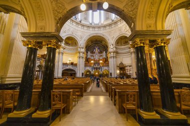 Berlin, Germany - February 7, 2020: Interior view of the Cathedral of Berlin. High angle view.