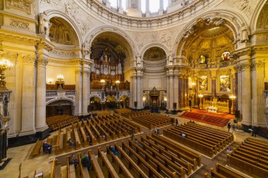 Berlin, Germany - February 7, 2020: Interior view of the Cathedral of Berlin. High angle view.