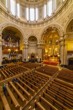Berlin, Germany - February 7, 2020: Interior view of the Cathedral of Berlin. High angle view.