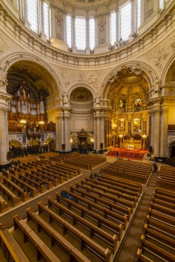Berlin, Germany - February 7, 2020: Interior view of the Cathedral of Berlin. High angle view.