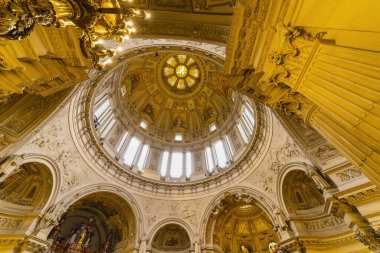Berlin, Germany - February 7, 2020: Interior view of the Cathedral of Berlin. High angle view.