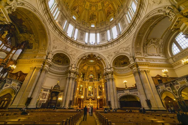 Berlin, Germany - February 7, 2020: Interior view of the Cathedral of Berlin. High angle view.