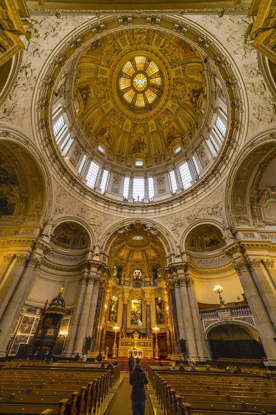 Berlin, Germany - February 7, 2020: Interior view of the Cathedral of Berlin. High angle view.