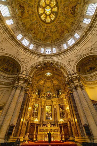 Berlin, Germany - February 7, 2020: Interior view of the Cathedral of Berlin. High angle view.