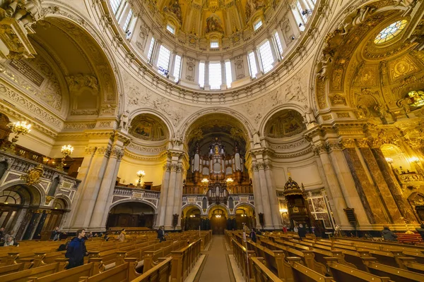 Berlin, Germany - February 7, 2020: Interior view of the Cathedral of Berlin. High angle view.