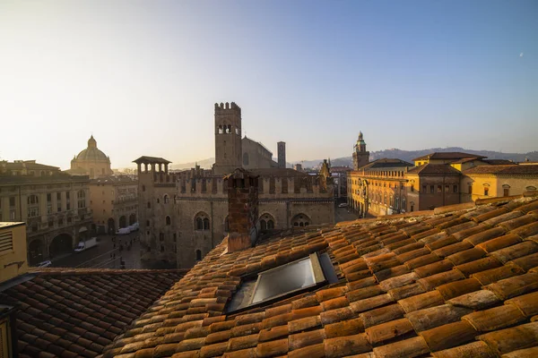 Bologna Włochy Lutego 2020 Widok Góry Czerwone Dachy Starego Miasta — Zdjęcie stockowe