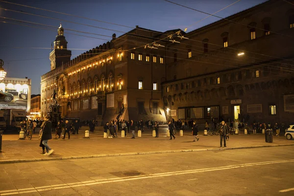 Febrero 2020 Centro Histórico Bolonia Por Noche Italia — Foto de Stock