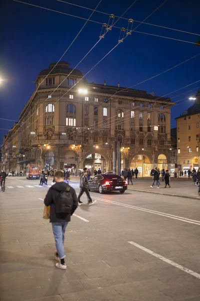 Lutego 2020 Historyczne Centrum Bolonii Nocą Włochy — Zdjęcie stockowe