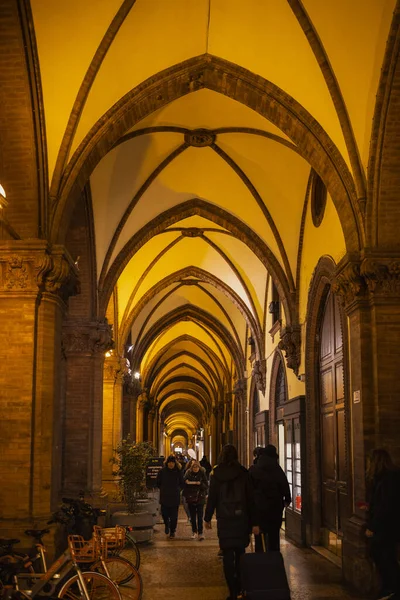 Febrero 2020 Centro Histórico Bolonia Por Noche Italia —  Fotos de Stock