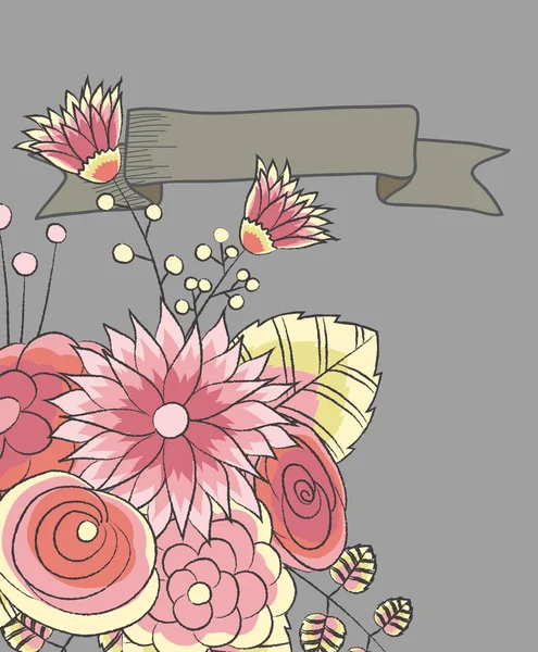 ビンテージ花束グリーティング バナー — ストックベクタ