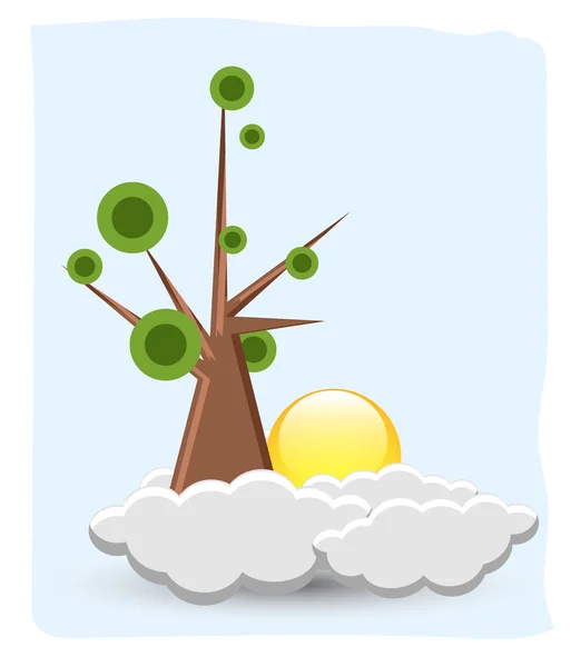 Comic Tree with Clouds and Sun — Stock Vector