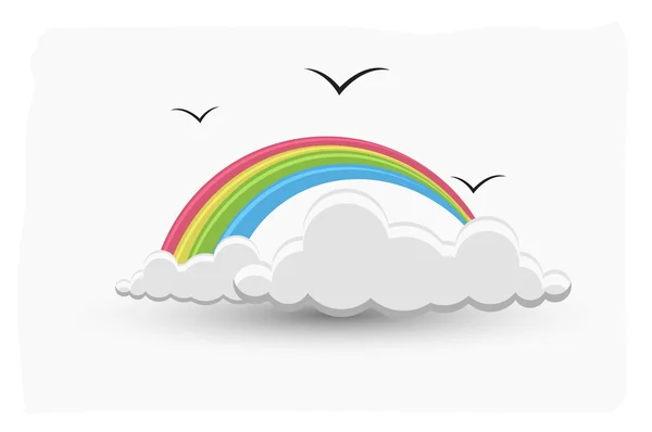 Nubes de arco iris con aves — Vector de stock