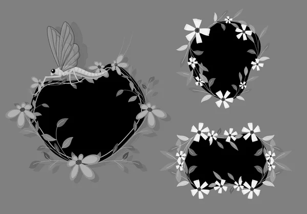 Dark Floral Frames Designs avec des insectes — Image vectorielle