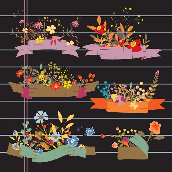 Bannières de salutation de belles fleurs sur papier noir — Image vectorielle