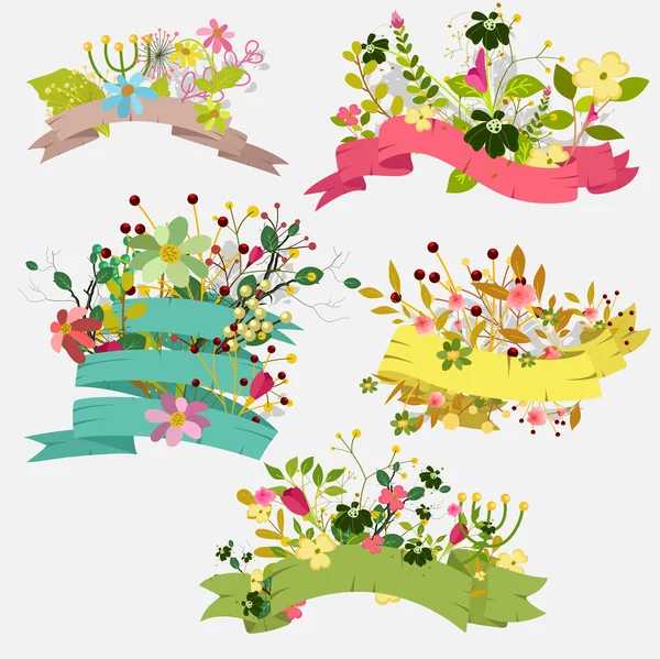 Kleurrijke bloemen groet Banners — Stockvector