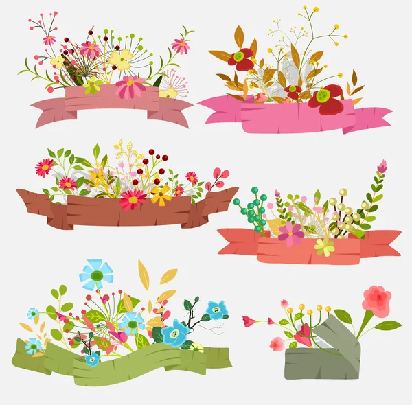 Verjaardag bloemen groet Banners — Stockvector