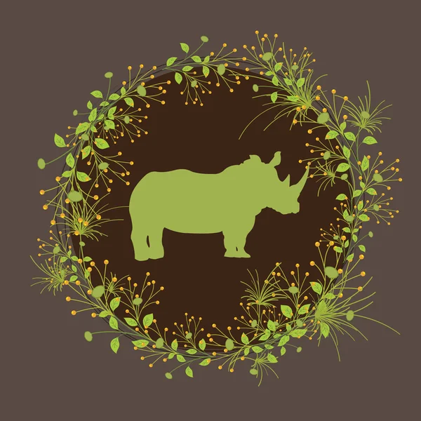 Rhino with Beautiful Foliage Frame — Stock Vector