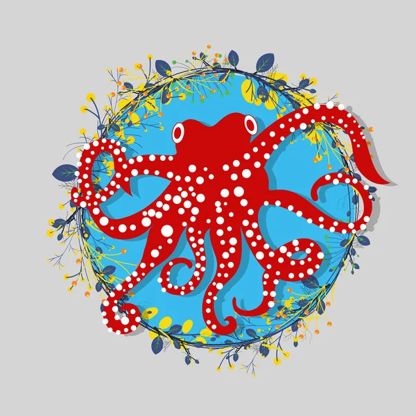 Cartoon Octopus met krans Vector — Stockvector
