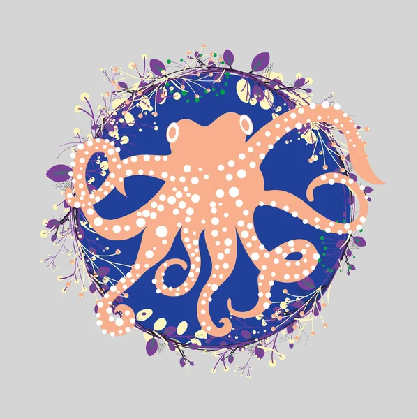 Octopus met florale Frame Vector — Stockvector
