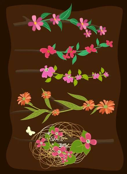 Dekoratív tavaszi virágok ágai vektor — Stock Vector